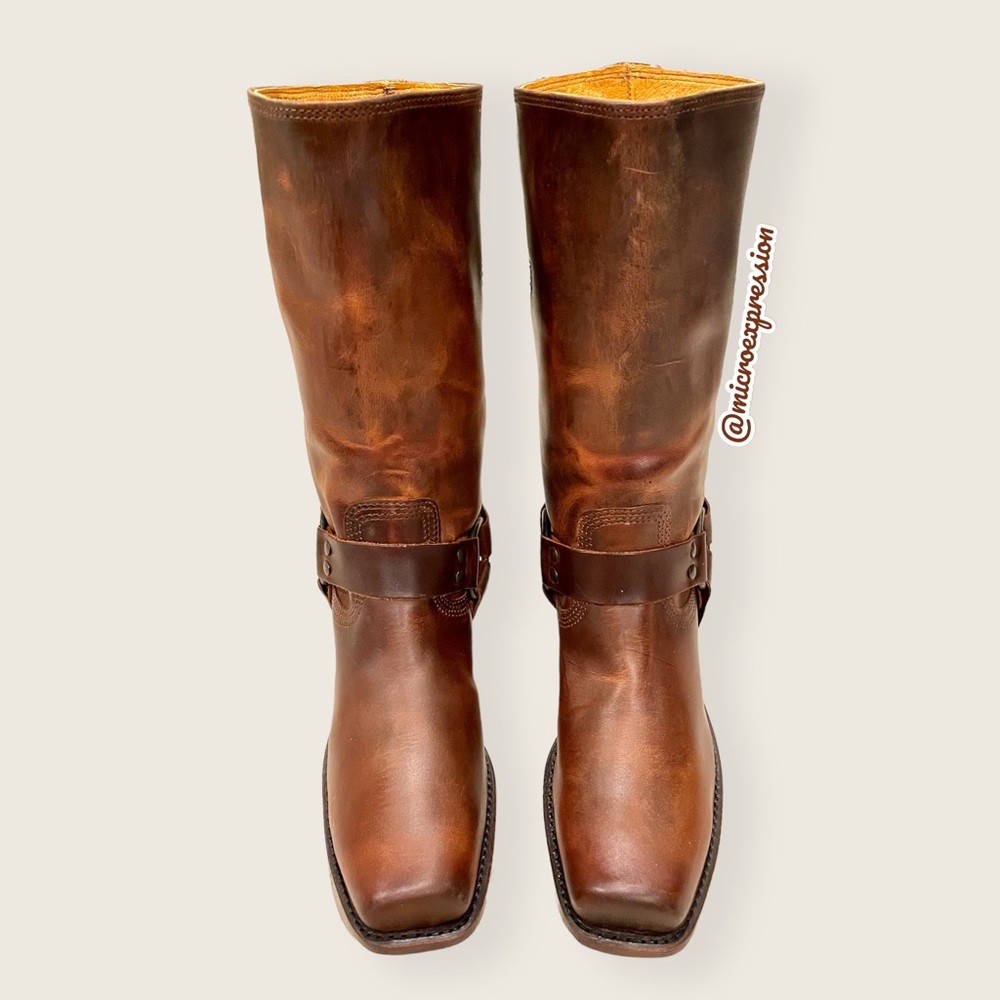 Frye 150th Anniversary Harness 12R Cognac Leather Cavalry Cowboy Distressed Boot - Picture 11 of 16